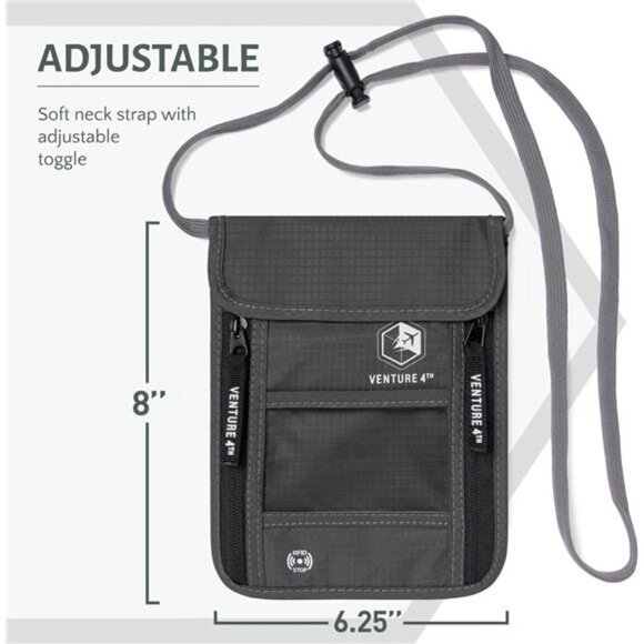 VTP100- Neck Wallet Passport Holder with RFID Protection  4TH Travel Neck Wallet with RFID Blocking – Passport Holder Neck Pouch